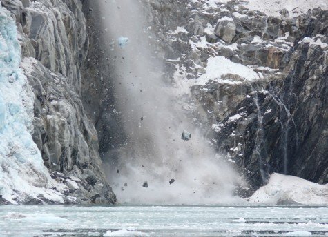 Northwestern glacier calving. Photo by Rick Taylor. Copyright Borderland Tours. All rights reserved.