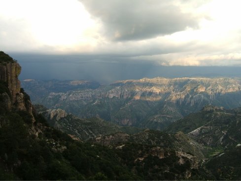 Storm approaching barranca del cobre. Photo by Rick Taylor. Copyright Borderland Tours. All rights reserved.