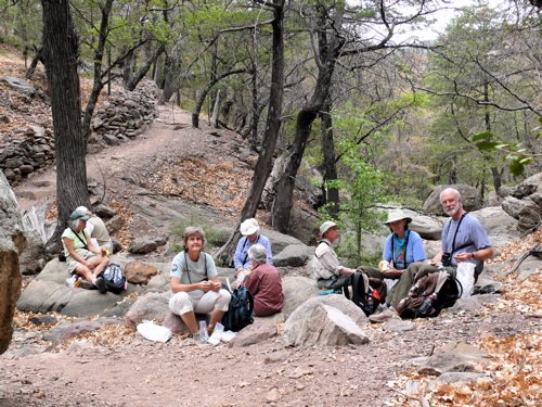 Lunch at boot spring chisos mountains. Photo by Rick Taylor. Copyright Borderland Tours. All rights reserved.
